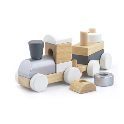 Drewniana Kolejka z wagonikami do ciągania Viga Toys + Klocki