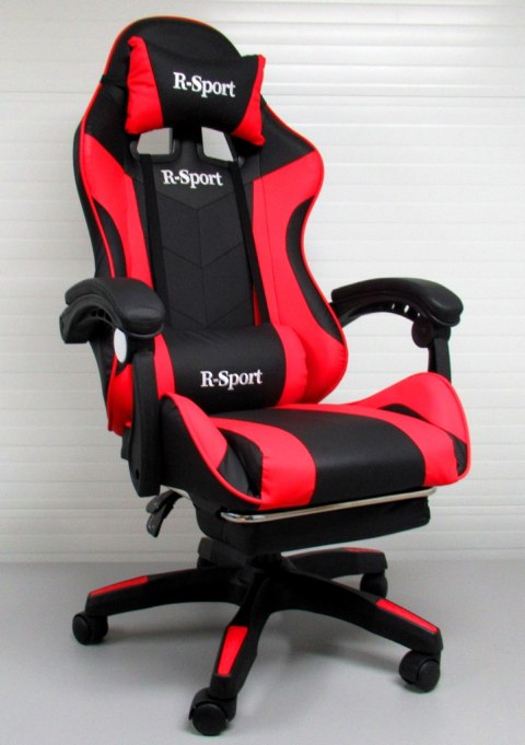 Fotel Gamingowy K4 R-Sport CZERWONO-CZARNY z podnóżkiem+masażer