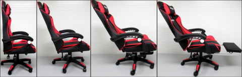 Fotel Gamingowy K4 R-Sport CZERWONO-CZARNY z podnóżkiem+masażer