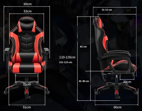 Fotel Gamingowy K4 R-Sport CZERWONO-CZARNY z podnóżkiem+masażer