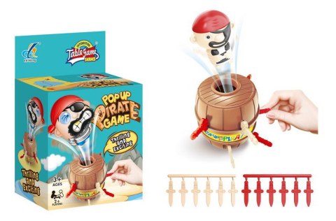 Gra zręcznościowa Szalony Pirat dla dzieci 3+ i dorosłych + Figurka pirata + Beczka z otworami + 12 Szabli