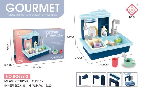 Zlew z Funkcją Wody dla dzieci 3+ Akcesoria 11 el. + Naczynia + Zabawkowy Detergent + Szczotka + Stojak na naczynia