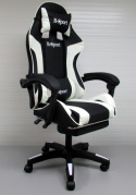 Fotel Gamingowy K4 R-Sport BIAŁO-CZARNY z podnóżkiem+masażer