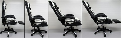 Fotel Gamingowy K4 R-Sport BIAŁO-CZARNY z podnóżkiem+masażer
