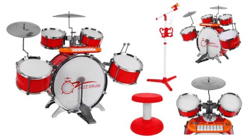 Zestaw muzyczny Perkusja + Keyboard + Mikrofon dla dzieci 3+ czerwony Dźwięki Światła