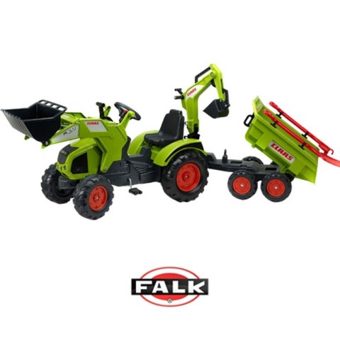 FALK Ogromny traktor CLAAS AXOS z Przyczepą, Łyżką i Spychaczem