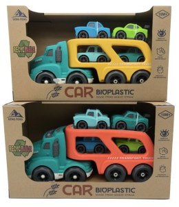 Laweta + 4 Autka BIOplastik dla dzieci 18m+ Żółty + Dźwięki Światła + Ruchome elementy + Ekologiczny materiał