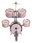 Duża Perkusja 5-bębnowa dla dzieci 3+ Różowy + Metalowy Talerz + 2 Pałki + Krzesełko