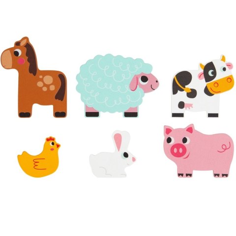 Tooky Toy Drewniane Puzzle Wielowarstwowe Tablica Zwierzątka na Farmie 7 el.