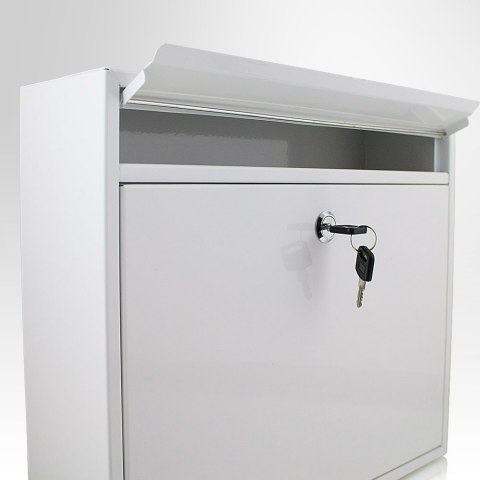 Biała Skrzynka pocztowa na listy połyskowa wrzutnia na gazety ulotki poczte