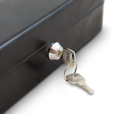 Czarna metalowa kasetka schowek do przechowywania pieniędzy transportu gotówki 25cm