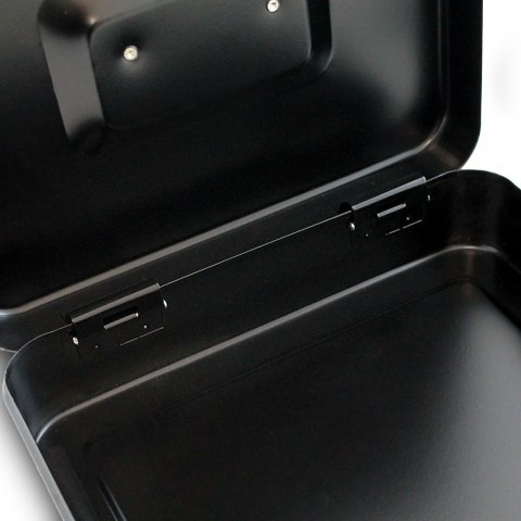 Czarna metalowa kasetka schowek do przechowywania pieniędzy transportu gotówki 25cm