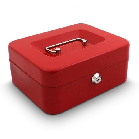 Czerwona kasetka do bilonu/pieniędzy 20cm schowek metalowy na drobiazgi solidny