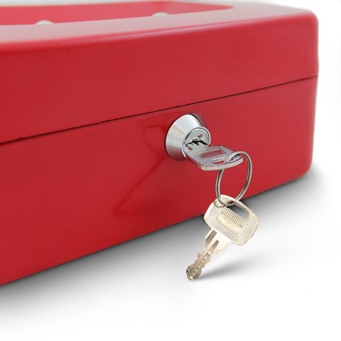 Czerwona kasetka do bilonu/pieniędzy 20cm schowek metalowy na drobiazgi solidny