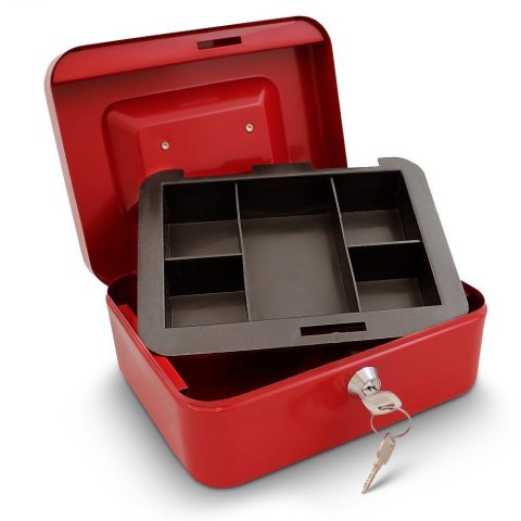Czerwona kasetka do bilonu/pieniędzy 20cm schowek metalowy na drobiazgi solidny