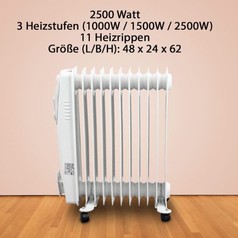 Elektryczny Grzejnik Olejowy 2500W Biały 11 żeberkowy XXL BITUXX