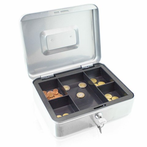 Jasno-szara kasetka na pieniądze metalowy schowek na bilony 25 cm uniwersalny