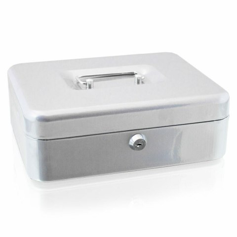 Jasno-szara kasetka na pieniądze metalowy schowek na bilony 25 cm uniwersalny