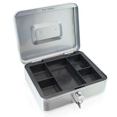 Jasno-szara kasetka na pieniądze metalowy schowek na bilony 25 cm uniwersalny