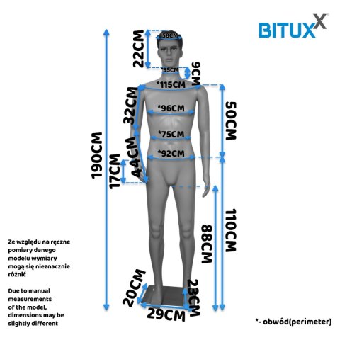 MANEKIN MĘSKI PEŁNOPOSTACIOWY WYSTAWOWY WYSOKI 190CM DO SKLEPU