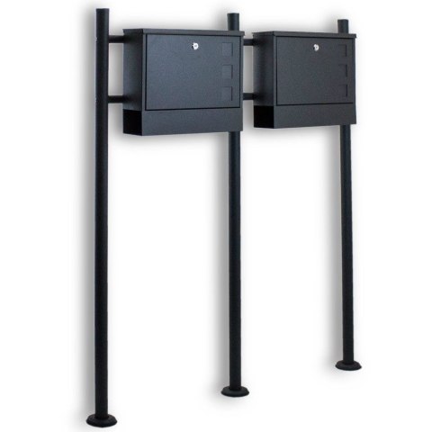 Nowoczesna Podwójna Skrzynka na listy z gazetnikiem Ciemnoszara stojak