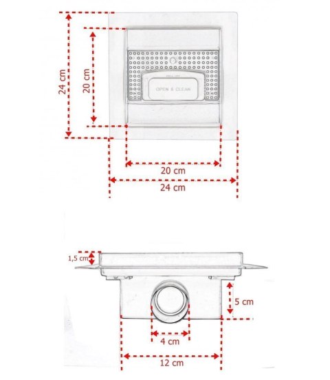 Odpływ kwadratowy kratka ściekowa prysznicowa 20x20cm stal niedzewna Pixel