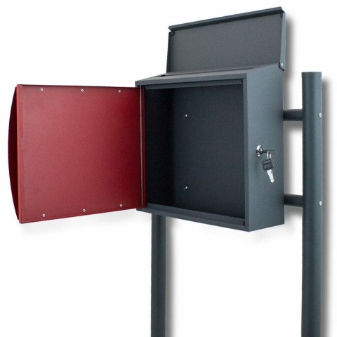 Skrzynka Wolnostojąca czerwona nowoczesna na stojaku otwierana POST