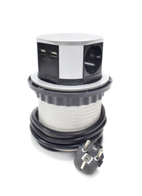 Stołowe Gniazdo wysuwne kontakt 4 wtyki Srebrne chowane wysuwne