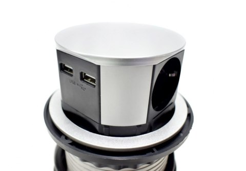 Stołowe Gniazdo wysuwne kontakt 4 wtyki Srebrne chowane wysuwne