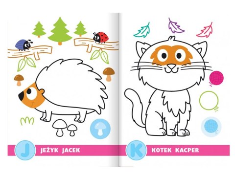 Książeczka Malowanka z literkami Uczę się, przyklejam Naklejki Zwierzątka KS0934