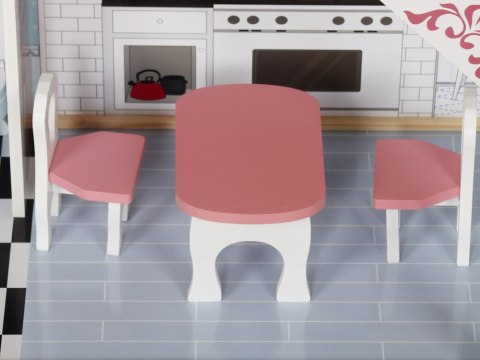 Duży Drewniany Domek dla lalek + drewniane mebelki Pastelowe kolory ZA5457