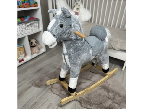 Duży konik Szary Koń na biegunach rży + ruchomy ogon i pysk ZA5441