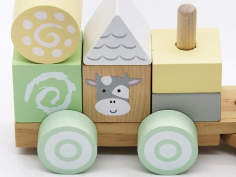 Miętowa Drewniana Kolejka Lokomotywa z Wagonami i Klockami 23 ele ZA5262