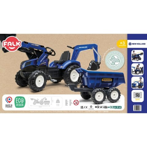 Falk Traktor na pedały New Holland z przyczepą oraz łyżką i koparką