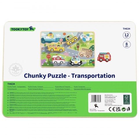 Tooky Toy Drewniane Puzzle Pojazdy Samochody Samolot Statek Miasto Dopasuj Kształty