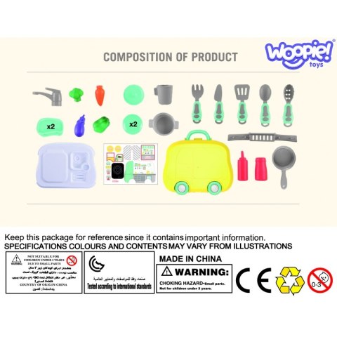 WOOPIE Przenośny Zestaw Małego Kucharza 2w1 Kuchnia w Walizce 18 akc