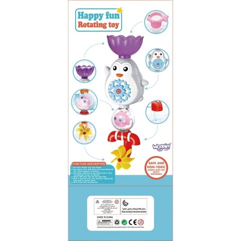 WOOPIE Pingwin Zabawka Wodna do Kąpieli Rybka Kołowrotek + Kubeczek Przelewowy