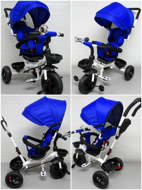 Rowerek Trójkołowy T4 niebieski R-Sport Obracany 360 stopni Koła EVA, Hamulec Wolne koło