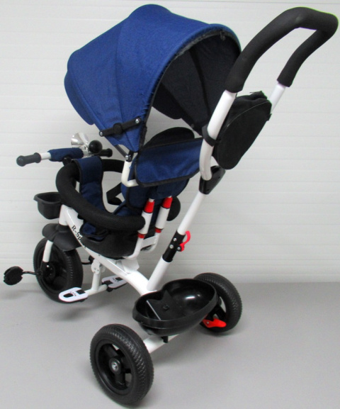 Rowerek Trójkołowy T4 niebieski jeans R-Sport Obracany 360 stopni Koła EVA, Hamulec Wolne koło