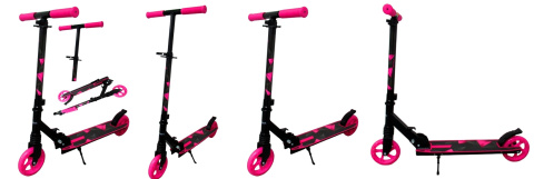 Duża Hulajnoga H10 RÓŻOWO-CZARNA Składana R-Sport koła 145 mm do 100 kg