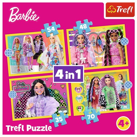 Puzzle - 4w1 (35, 48, 54, 70) - Wesoły świat Barbie - Trefl 34626