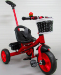 Rowerek Trójkołowy T8 czerwony z rączką Koła EVA Pchacz