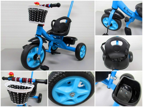 Rowerek Trójkołowy T8 niebieski z rączką Koła EVA Pchacz