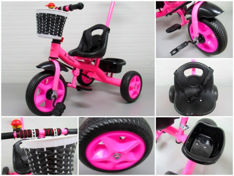 Rowerek Trójkołowy T8 różowy z rączką Koła EVA Pchacz