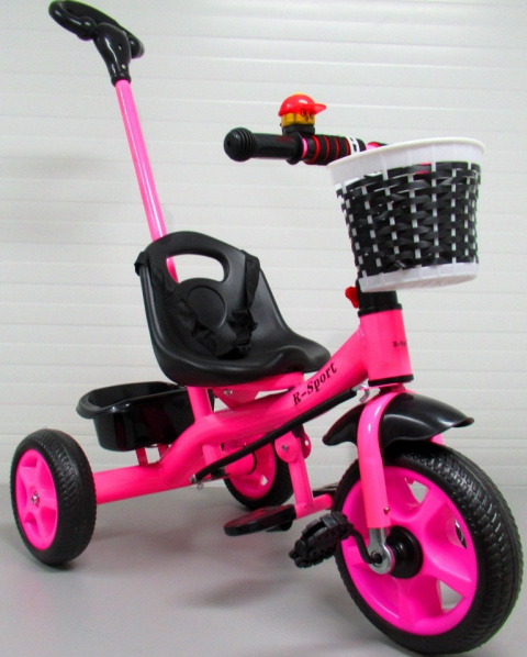 Rowerek Trójkołowy T8 różowy z rączką Koła EVA Pchacz