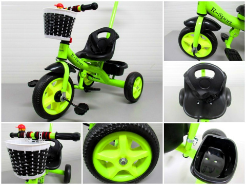 Rowerek Trójkołowy T8 zielony z rączką Koła EVA Pchacz