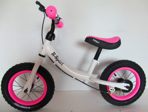 Rowerek biegowy R3 różowo-biały R-Sport 12'' hamulec, dzwonek