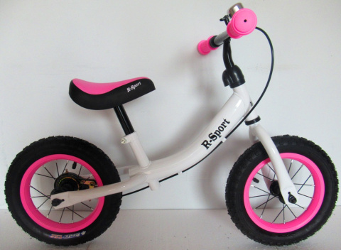 Rowerek biegowy R3 różowo-biały R-Sport 12'' hamulec, dzwonek