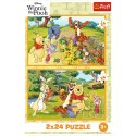 Puzzle - 2x24 - Dzień w ogrodzie - Disney - Kubuś Puchatek - Trefl 34436