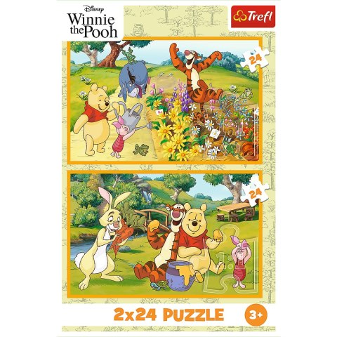 Puzzle - 2x24 - Dzień w ogrodzie - Disney - Kubuś Puchatek - Trefl 34436